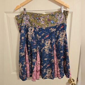 Phool Pink, Green And Blue Bird Floral Print Boho Skirt Size XL